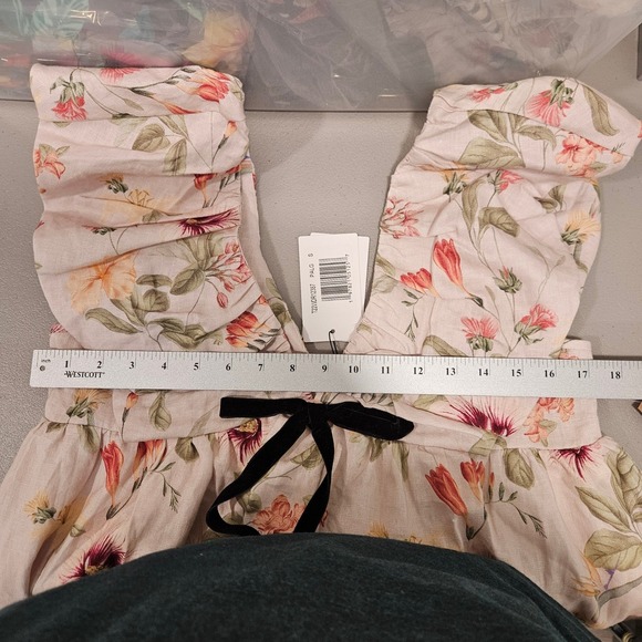 OPT NWT Womens Floral Linen Mini Dress Ruffle Sleeve Small Feminine Coquette - Picture 12 of 13